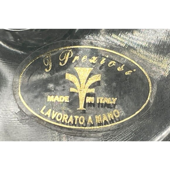 Set Of 2 Murano J Preziosi Glasses Flutes with Gold Greek Key Rim Italy - Picture 10 of 13